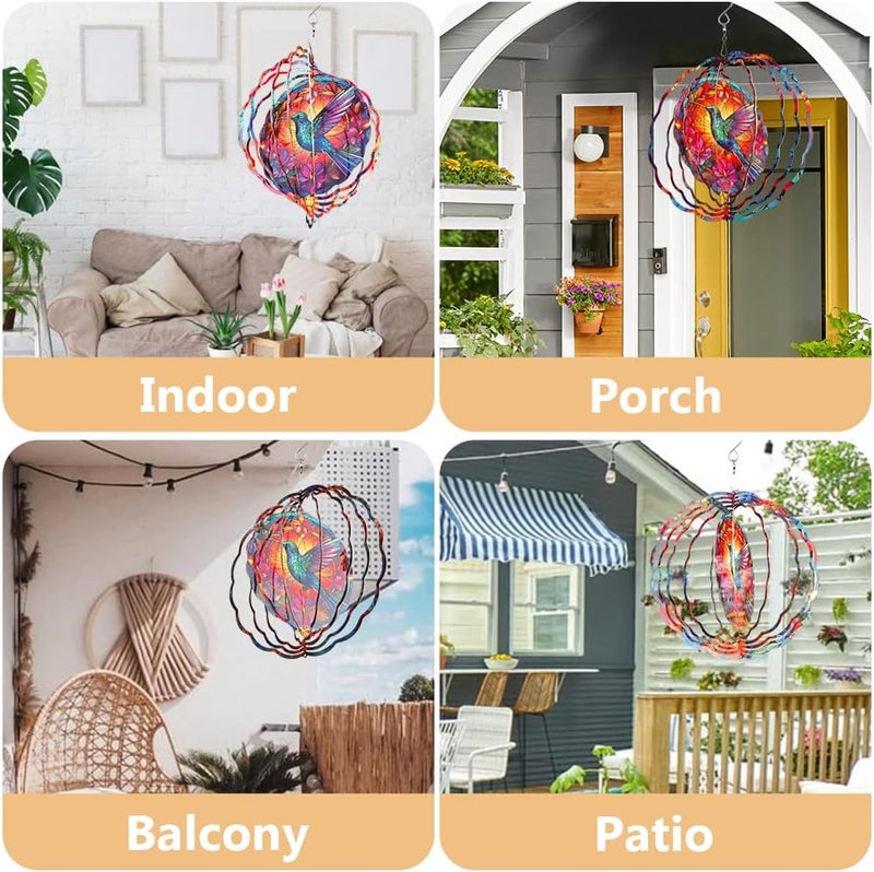 PUCPAM Hummingbird Wind Spinner, 3D Hanging Stainless Steel Garden Spinner, Wind Spinner Hanging for Outdoor & Indoor Décor, Unique Gifts for Yard Garden Decoration or Patio Décor (Hummingbird) - Image 5